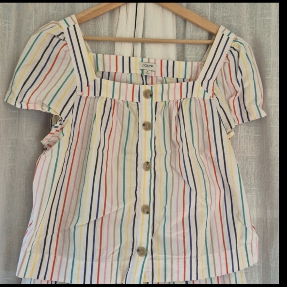 J. Crew Top Blouse Multicolor Striped Button-Down Cotton Strips Top